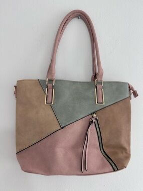Bakers Colorblock Tote in Dusty Pink, Taupe & Sage